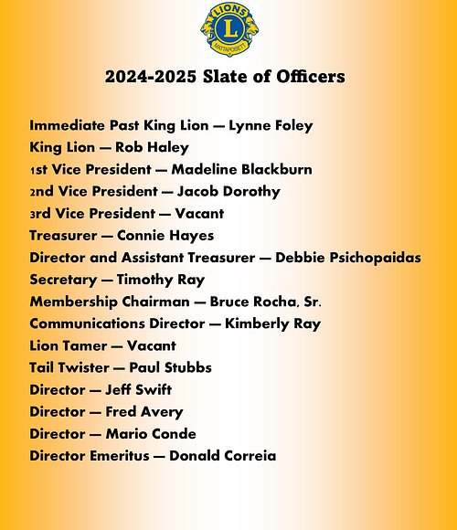 2024-2025 Lions Slate of Officers