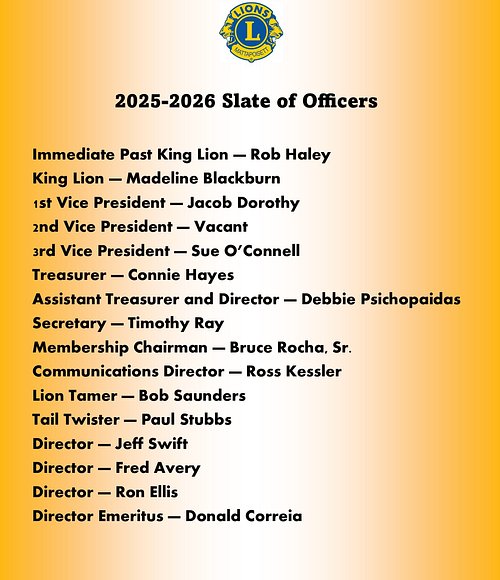 2025-2026 Lions Slate of Officers
